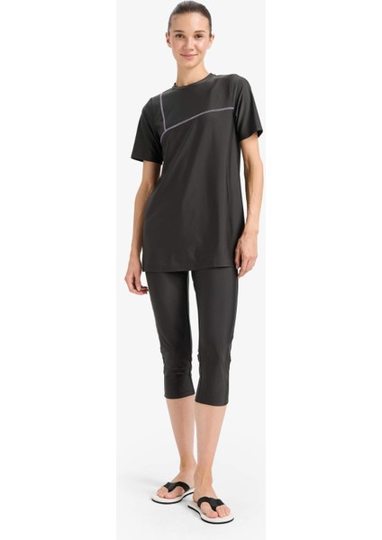 Regular Fit 4'lü Hızlı Kuruyan Burkini Tesettür Basic Düz Mayo Takım E3514AX25HS