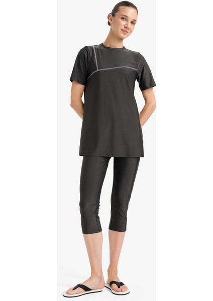 Regular Fit 4'lü Hızlı Kuruyan Burkini Tesettür Basic Düz Mayo Takım E3514AX25HS
