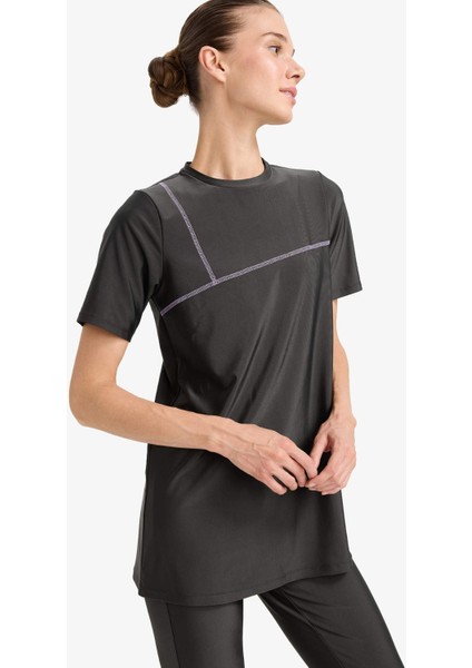 Regular Fit 4'lü Hızlı Kuruyan Burkini Tesettür Basic Düz Mayo Takım E3514AX25HS