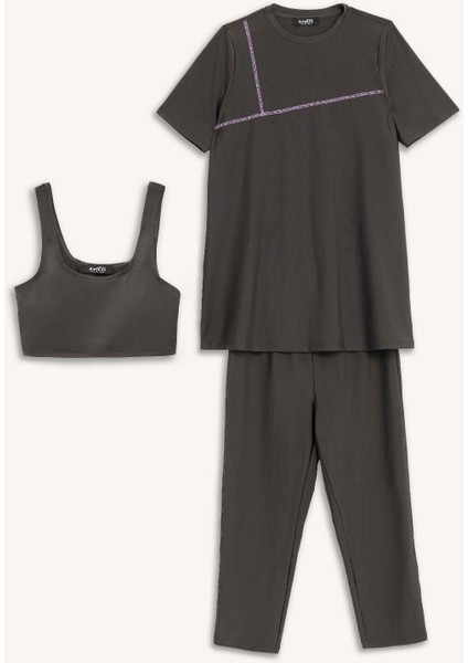 Regular Fit 4'lü Hızlı Kuruyan Burkini Tesettür Basic Düz Mayo Takım E3514AX25HS