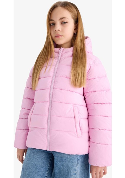 Kız Çocuk Su Geçirmez Kapüşonlu Fermuarlı Şişme Mont E5406A825AU