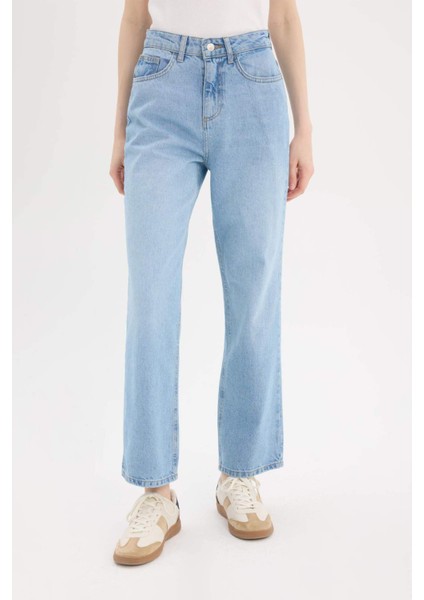 Straight Fit Yüksek Bel Bilek Boy Jean Yıkamalı Pantolon E3191AX25SP
