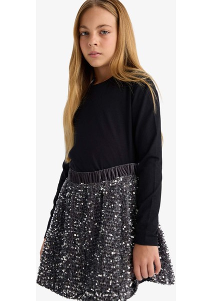 Kız Çocuk Bisiklet Yaka Basic Düz Uzun Kollu Okul Tişörtü U6810A625AU