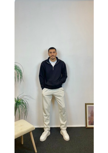 Erkek 3 Iplik Yarım Fermuarlı Kanguru Çepli Sweatshırt SPR24SW22