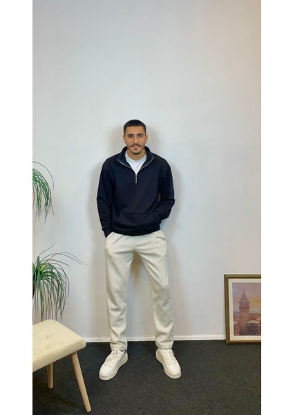 Erkek 3 Iplik Yarım Fermuarlı Kanguru Çepli Sweatshırt SPR24SW22 modelleri