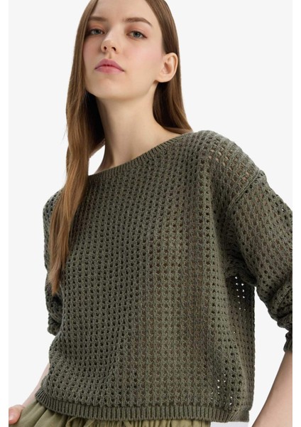 Regular Fit Bisiklet Yaka Kroşe Triko Kazak T4513AZ25SP