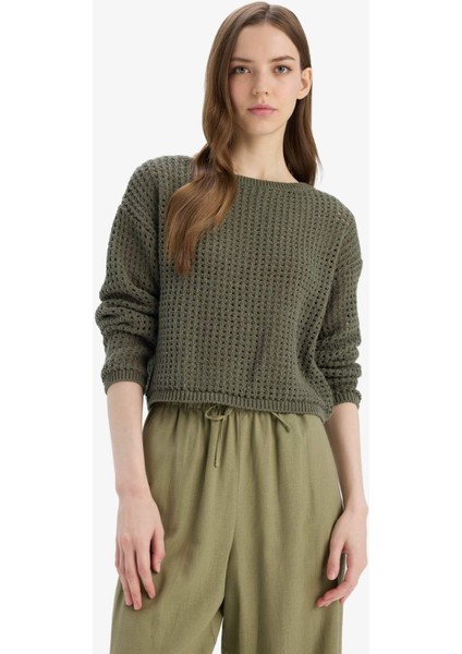 Regular Fit Bisiklet Yaka Kroşe Triko Kazak T4513AZ25SP