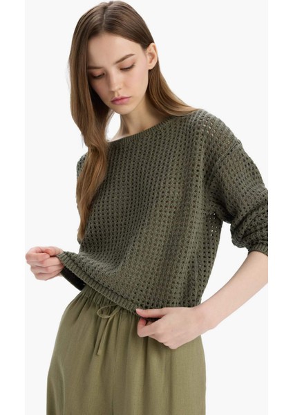 Regular Fit Bisiklet Yaka Kroşe Triko Kazak T4513AZ25SP