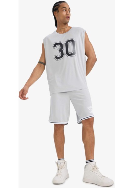 Hızlı Kuruyan Nefes Alabilen Boxy Fit Bisiklet Yaka Baskılı Sporcu Atlet E4392AX25HS