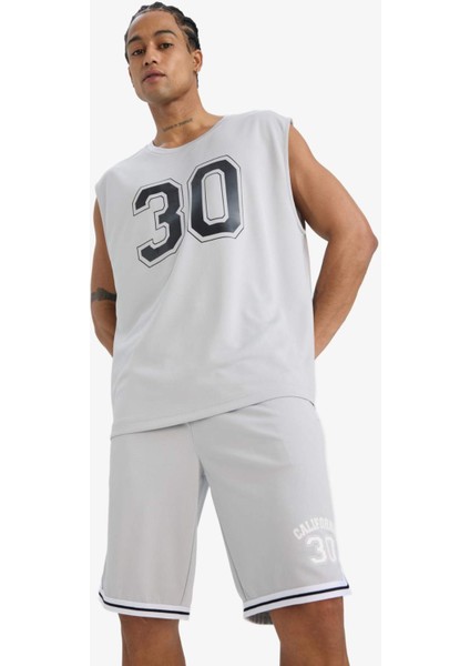 Hızlı Kuruyan Nefes Alabilen Boxy Fit Bisiklet Yaka Baskılı Sporcu Atlet E4392AX25HS