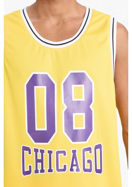 Hızlı Kuruyan Standart Fit Bisiklet Yaka Baskılı Sporcu Atlet E4396AX25HS