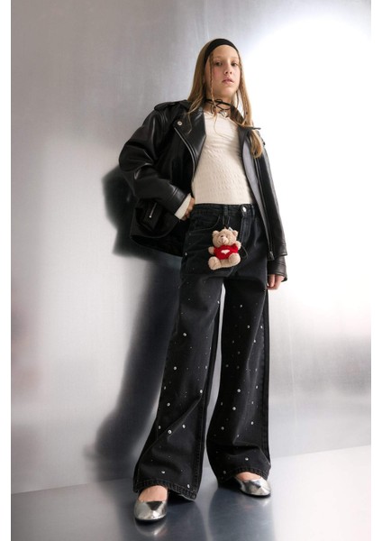 Kız Çocuk Su Geçirmez Fermuarlı Suni Deri Ceket Mont C4976A825AU