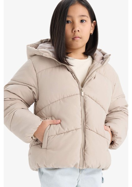 Kız Çocuk Su Geçirmez Kapüşonlu Fermuarlı Şişme Mont C5389A825AU