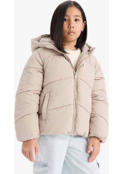 Kız Çocuk Su Geçirmez Kapüşonlu Fermuarlı Şişme Mont C5389A825AU