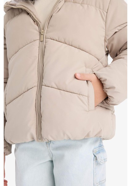 Kız Çocuk Su Geçirmez Kapüşonlu Fermuarlı Şişme Mont C5389A825AU