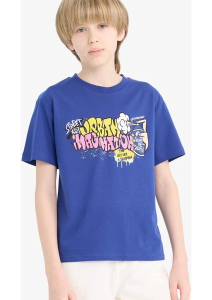 Erkek Çocuk Bisiklet Yaka Baskılı Kısa Kollu Tişört E7493A825SM