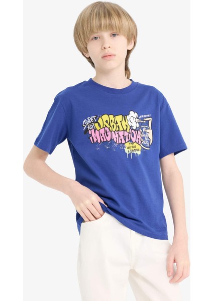 Erkek Çocuk Bisiklet Yaka Baskılı Kısa Kollu Tişört E7493A825SM