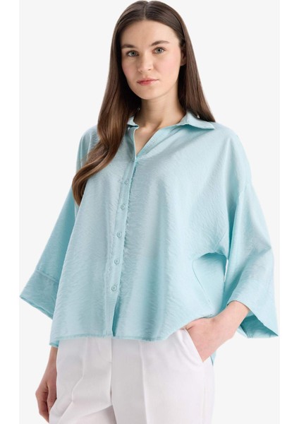 Regular Fit Apaş Yaka Baisc Düz Uzun Kollu Gömlek E5946AX25SP