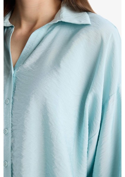 Regular Fit Apaş Yaka Baisc Düz Uzun Kollu Gömlek E5946AX25SP