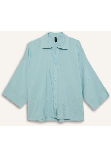 Regular Fit Apaş Yaka Baisc Düz Uzun Kollu Gömlek E5946AX25SP