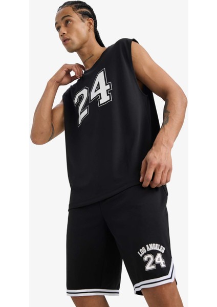 Fit Hızlı Kuruyan Nefes Alabilen Boxy Fit Baskılı Bisiklet Yaka Sporcu Atlet E4391AX25HS