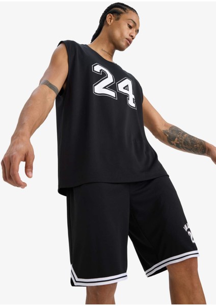 Fit Hızlı Kuruyan Nefes Alabilen Boxy Fit Baskılı Bisiklet Yaka Sporcu Atlet E4391AX25HS