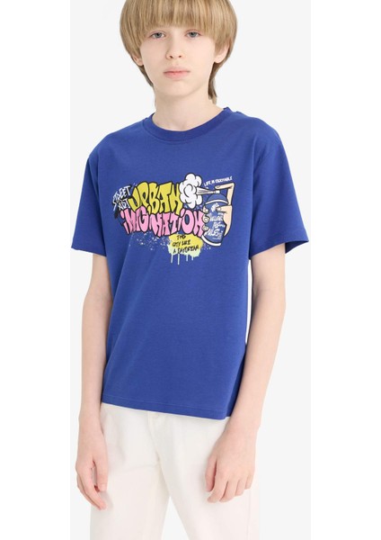 Erkek Çocuk Bisiklet Yaka Baskılı Kısa Kollu Tişört E7493A825SM