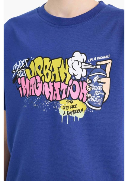 Erkek Çocuk Bisiklet Yaka Baskılı Kısa Kollu Tişört E7493A825SM