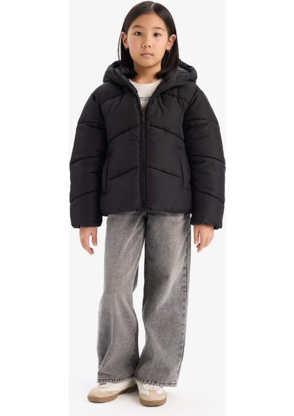 Kız Çocuk Su Geçirmez Kapüşonlu Fermuarlı Şişme Mont C5389A825AU