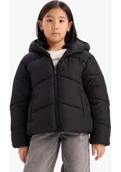 Kız Çocuk Su Geçirmez Kapüşonlu Fermuarlı Şişme Mont C5389A825AU