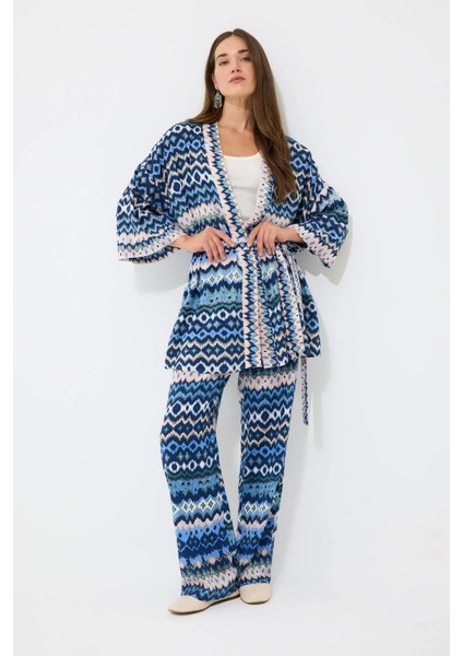 Relax Fit Desenli Kuşaklı Kimono D5443AX25SP