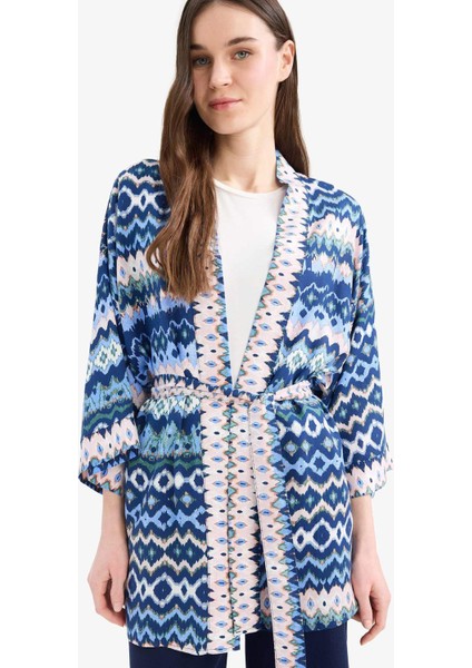 Relax Fit Desenli Kuşaklı Kimono D5443AX25SP