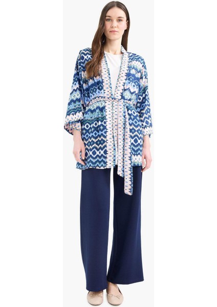 Relax Fit Desenli Kuşaklı Kimono D5443AX25SP