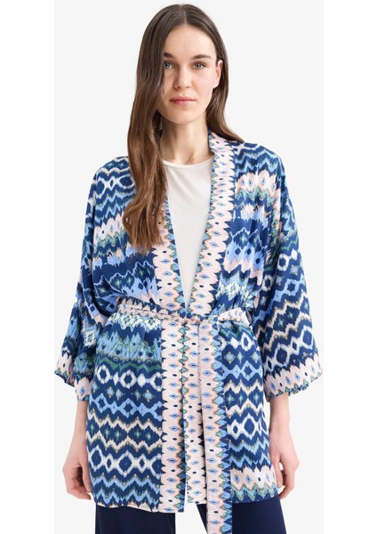 Relax Fit Desenli Kuşaklı Kimono D5443AX25SP