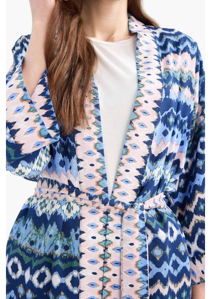 Relax Fit Desenli Kuşaklı Kimono D5443AX25SP
