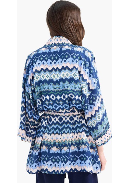 Relax Fit Desenli Kuşaklı Kimono D5443AX25SP