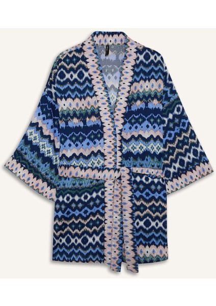 Relax Fit Desenli Kuşaklı Kimono D5443AX25SP