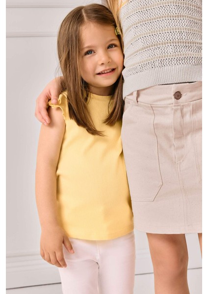 Kız Bebek 2'li Takım Kısa Kollu Tişört Çiçekli Krinkıl Viskon Pantolon E7798A525SM