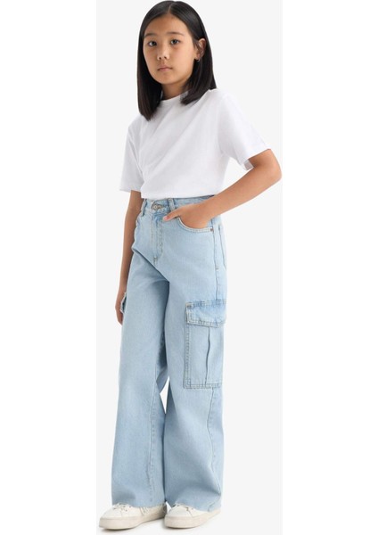 Kız Çocuk Wide Leg Kargo Geniş Paça Jean Pantolon E5878A825AU