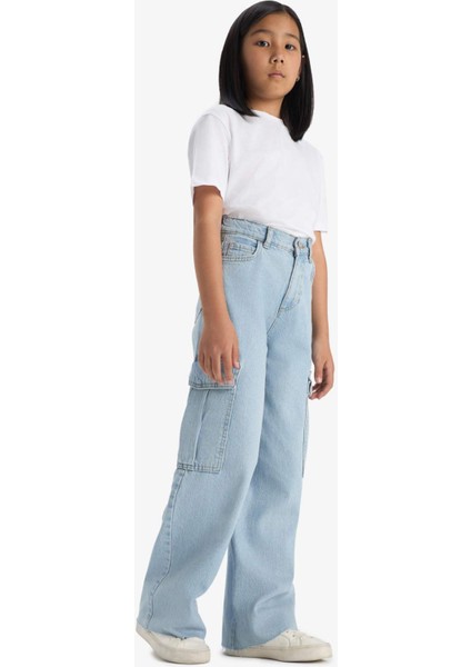 Kız Çocuk Wide Leg Kargo Geniş Paça Jean Pantolon E5878A825AU
