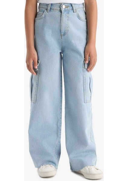 Kız Çocuk Wide Leg Kargo Geniş Paça Jean Pantolon E5878A825AU