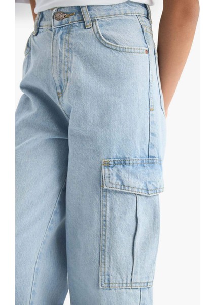 Kız Çocuk Wide Leg Kargo Geniş Paça Jean Pantolon E5878A825AU
