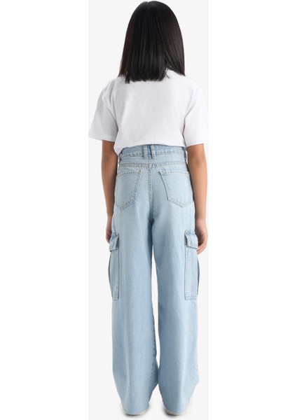 Kız Çocuk Wide Leg Kargo Geniş Paça Jean Pantolon E5878A825AU