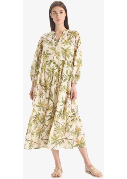 Tropikal Desenli Vual Plaj Elbisesi-Fall in Love E7745AX25SP