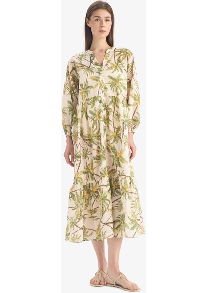 Tropikal Desenli Vual Plaj Elbisesi-Fall in Love E7745AX25SP