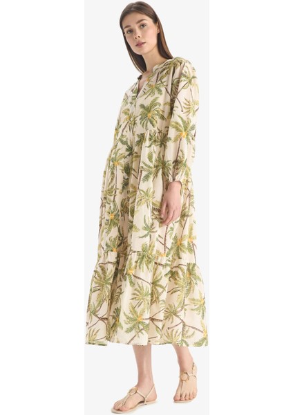 Tropikal Desenli Vual Plaj Elbisesi-Fall in Love E7745AX25SP