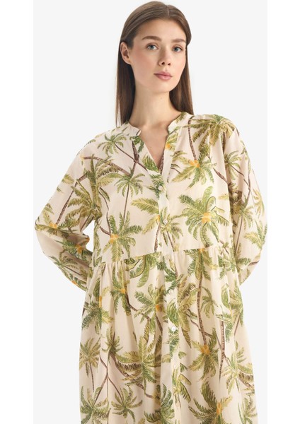 Tropikal Desenli Vual Plaj Elbisesi-Fall in Love E7745AX25SP