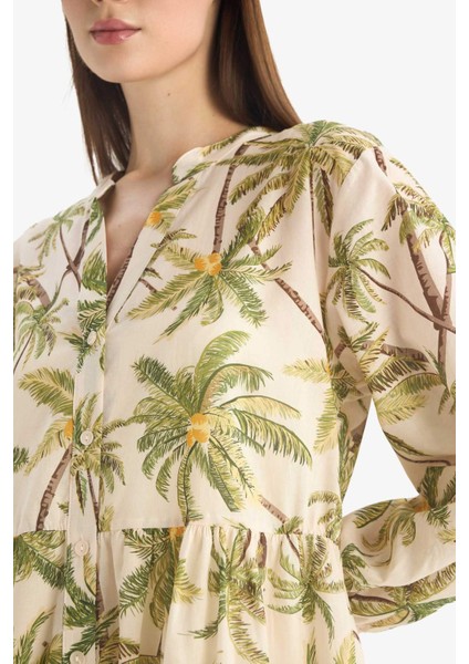 Tropikal Desenli Vual Plaj Elbisesi-Fall in Love E7745AX25SP