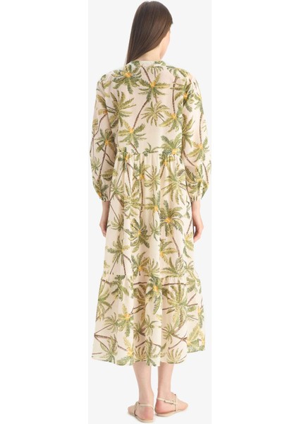 Tropikal Desenli Vual Plaj Elbisesi-Fall in Love E7745AX25SP