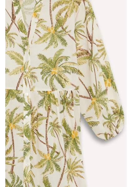 Tropikal Desenli Vual Plaj Elbisesi-Fall in Love E7745AX25SP